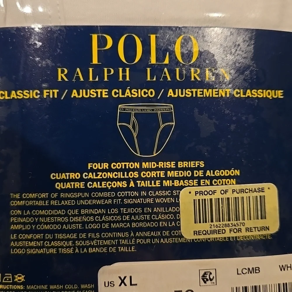 POLO RALPH LAUREN SET OF 4 CLASSIC FIT COTTON MID-RISE BRIEFS.SIZE X-LARGE WHITE